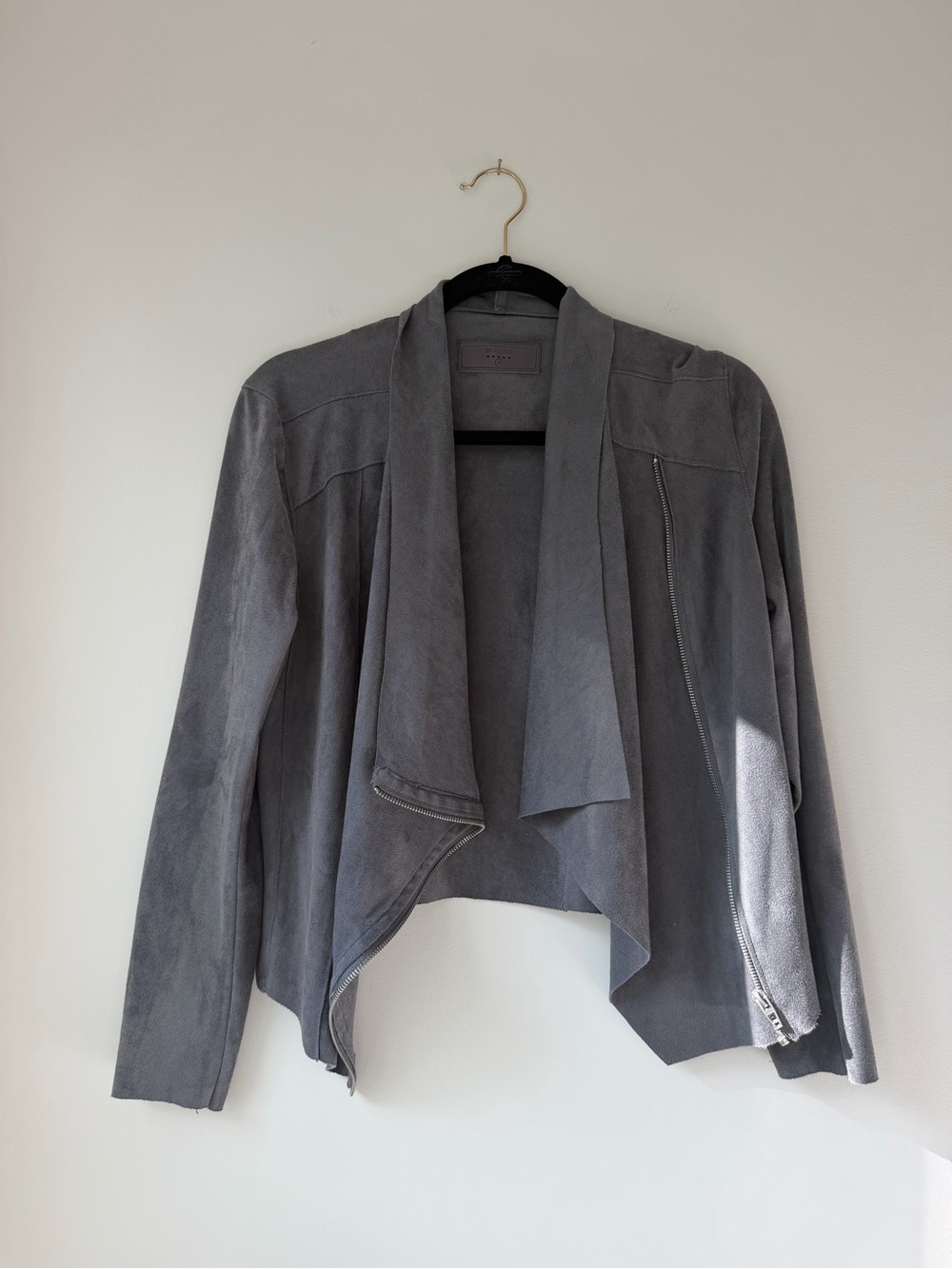 Blank NYC Gray Draped Faux Suede Jacket